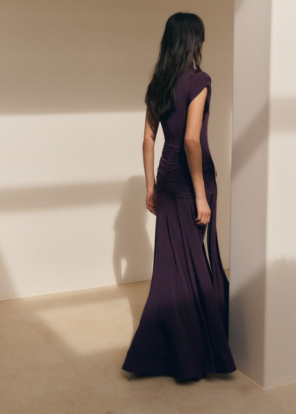 Purple Draped Waist Dress With Metallic Detail, Medium Purple, medium