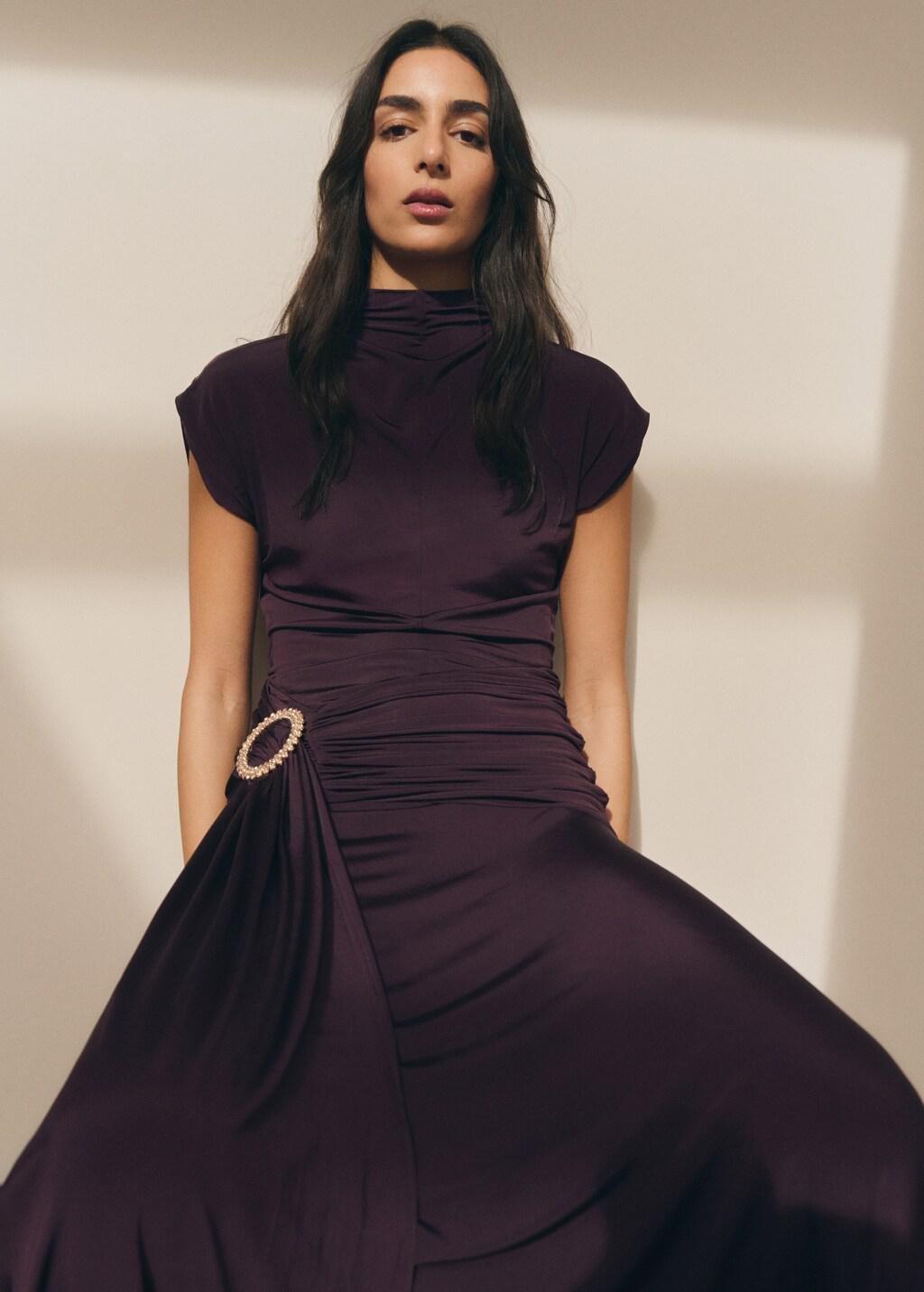 Purple Draped Waist Dress With Metallic Detail, Medium Purple, large image number 3