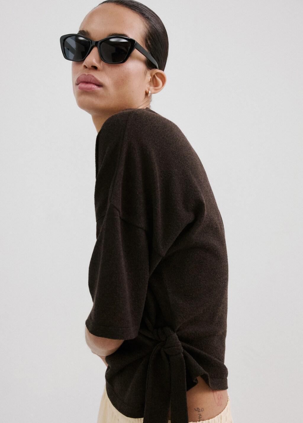 Brown Bow Knit Sweater, Dark Brown, large image number 3