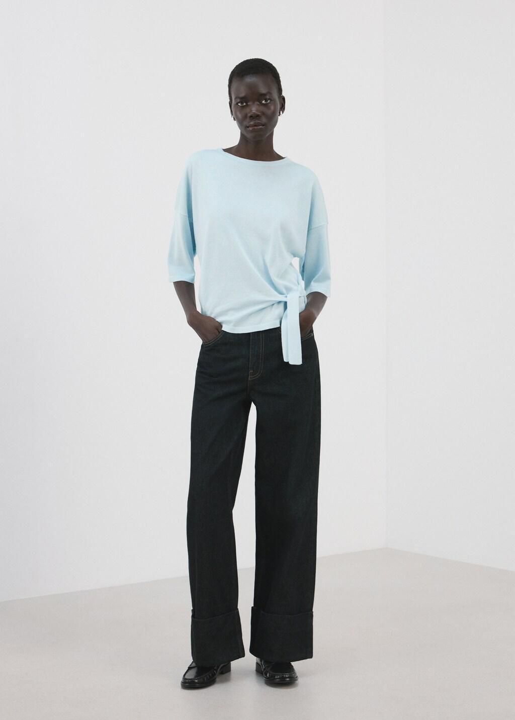 Blue Lt Pastel Bow Knit Sweater, Light-Pastel Blue, large image number 0