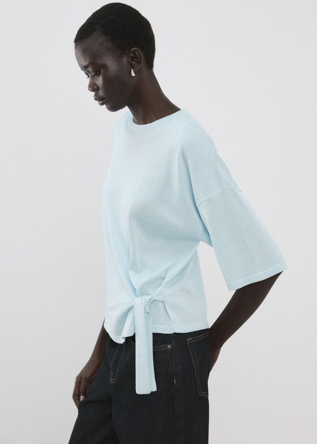 Blue Lt Pastel Bow Knit Sweater, Light-Pastel Blue, large image number 3