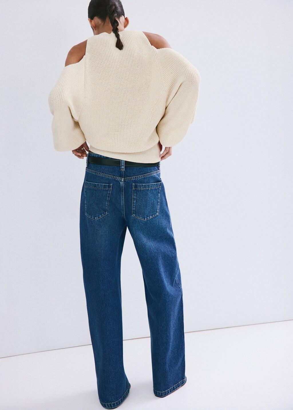 Beige Off-The-Shoulder Knitted Sweater, 0201_05, medium