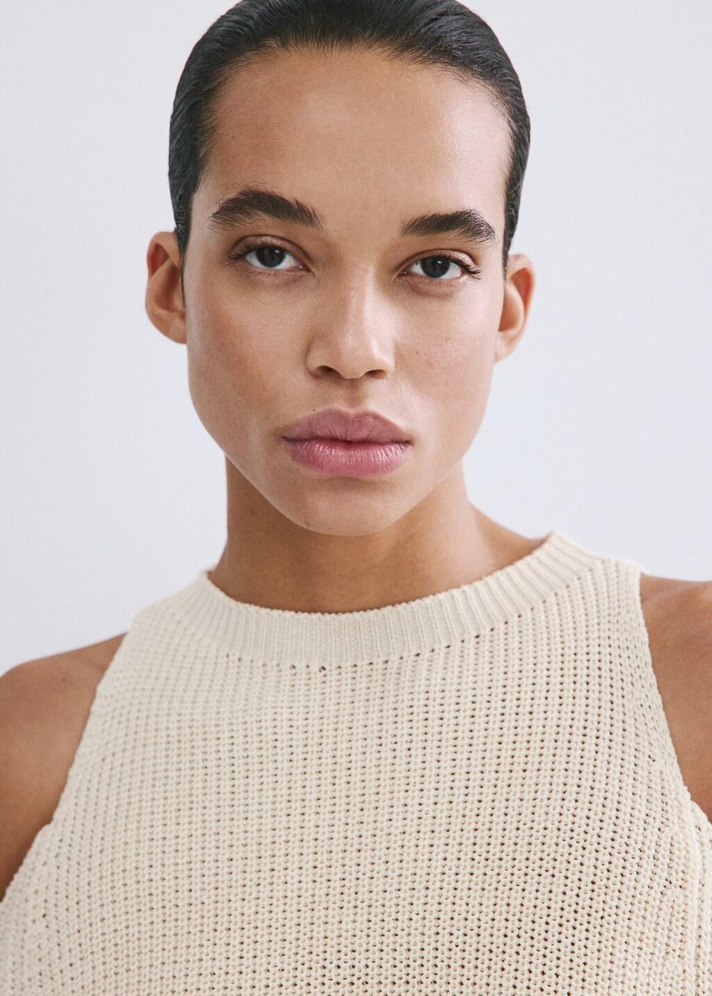 Beige Off-The-Shoulder Knitted Sweater, 0201_05, large image number 4