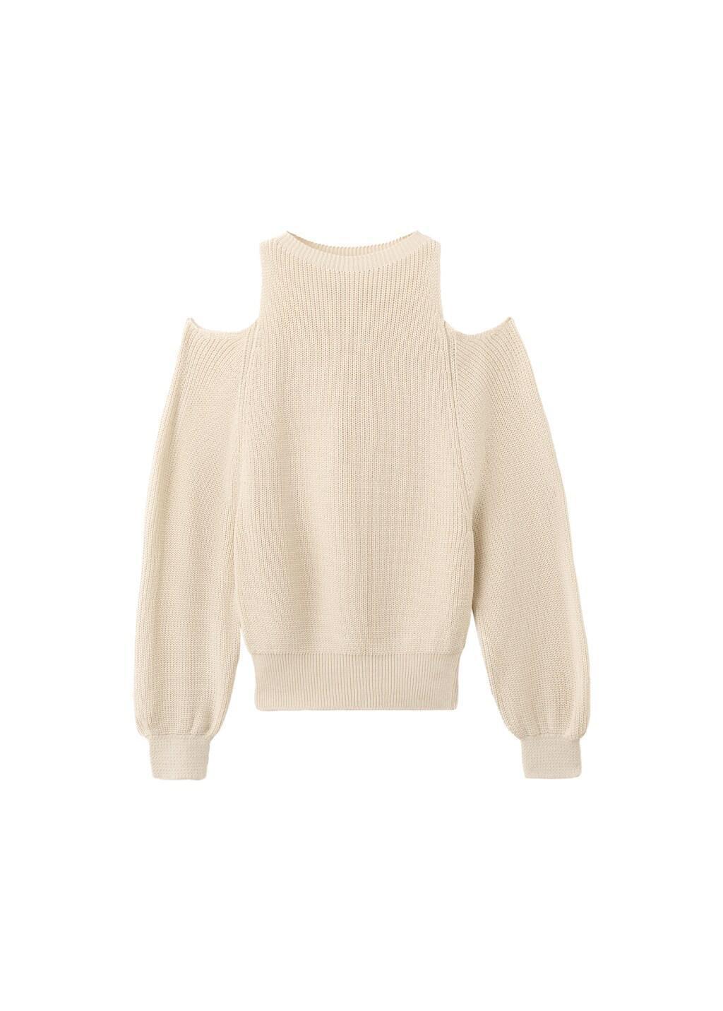 Beige Off-The-Shoulder Knitted Sweater, Light Beige, large image number 6