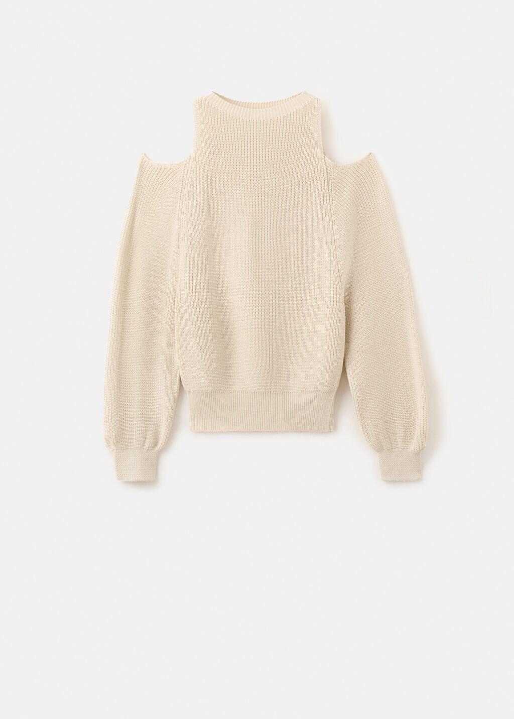 Beige Off-The-Shoulder Knitted Sweater, 0201_05, large image number 7