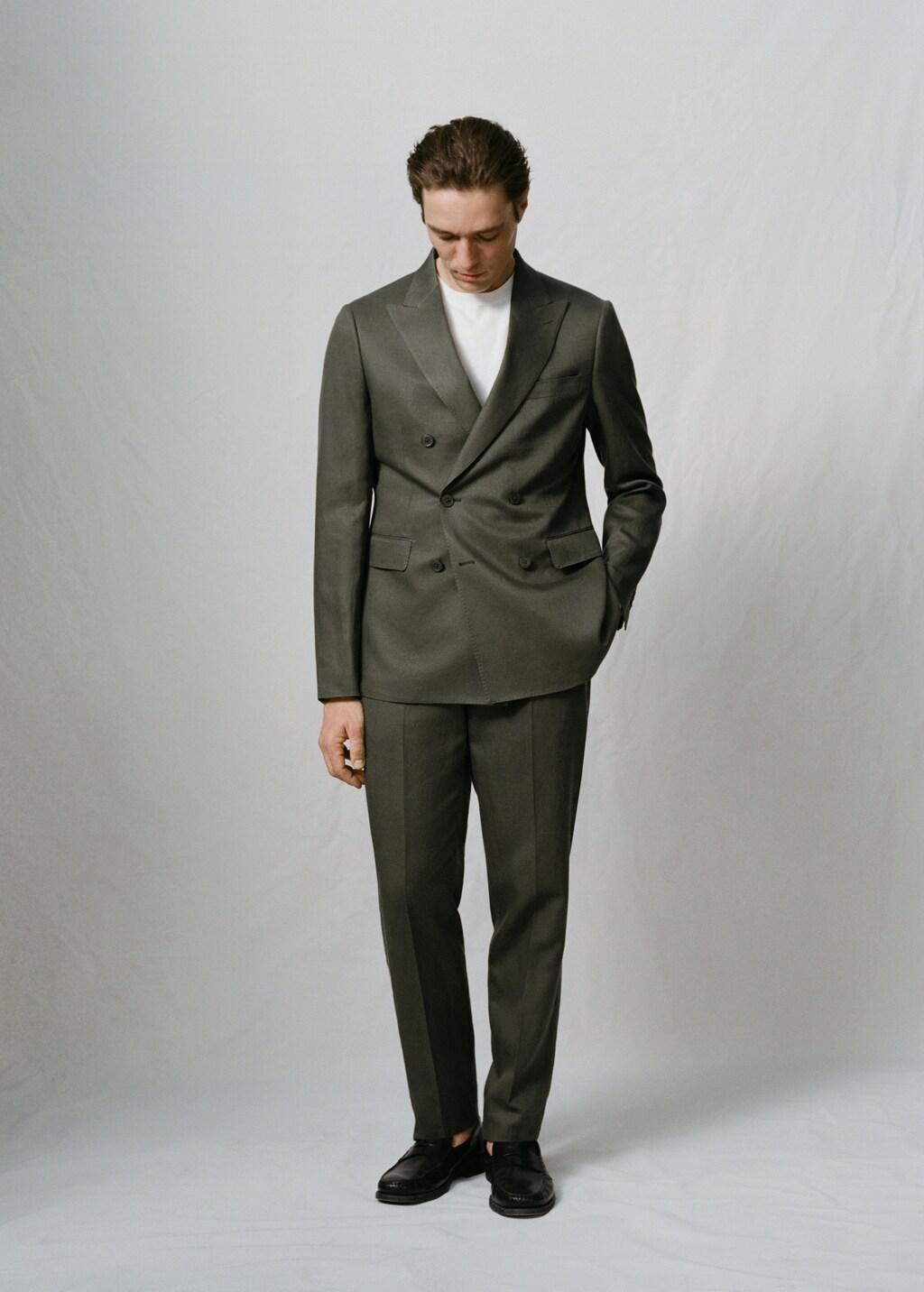 Khaki Amalfi Slim Fit Suit Trousers, 0201_37, large image number 6