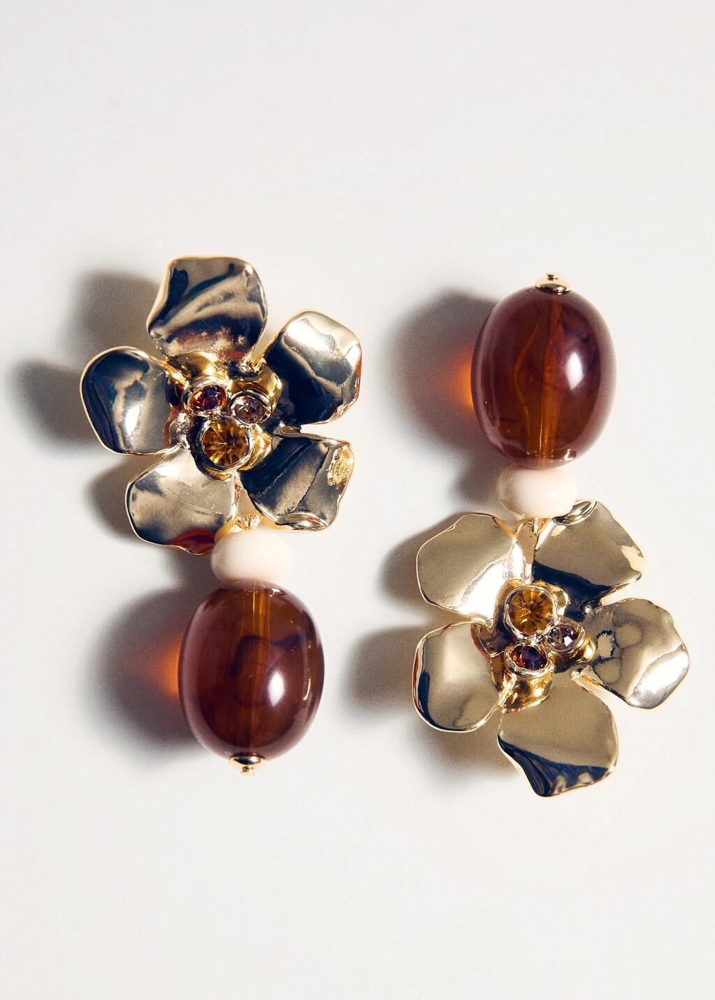 Gold Dangling Floral Earrings, Gold, large image number 1