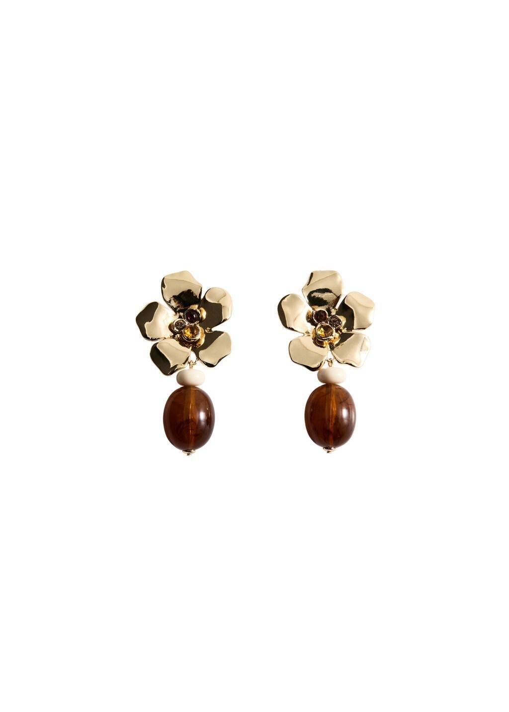 Gold Dangling Floral Earrings, Gold, large image number 2