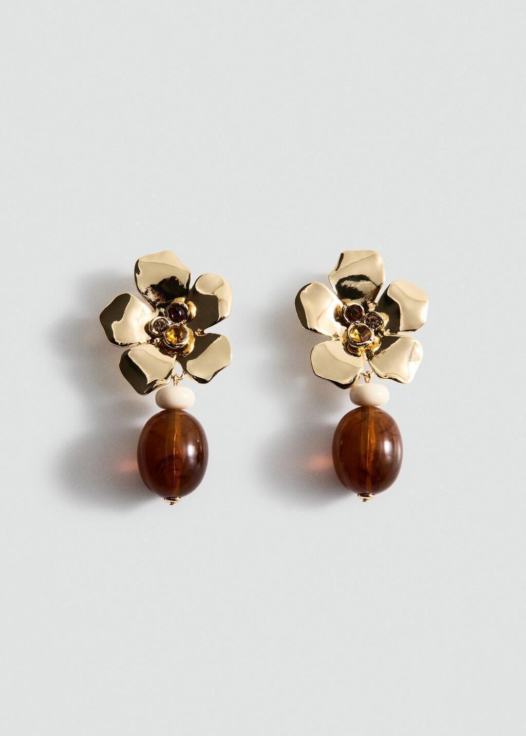 Gold Dangling Floral Earrings, Gold, large image number 3