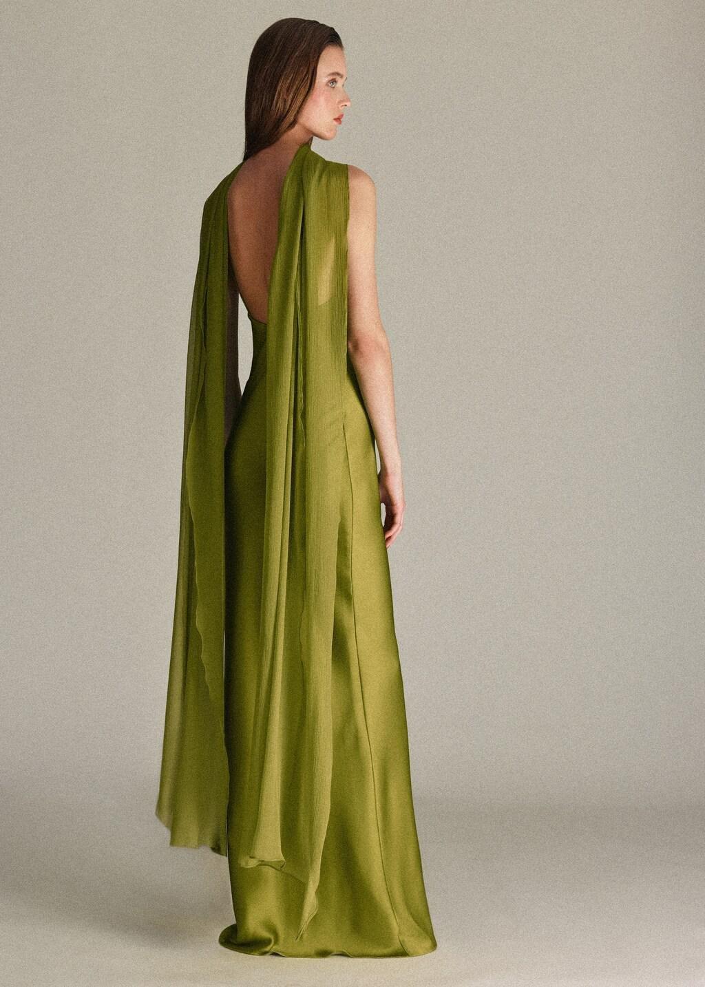 Green Satin Halter Neck Dress, Green, large image number 2