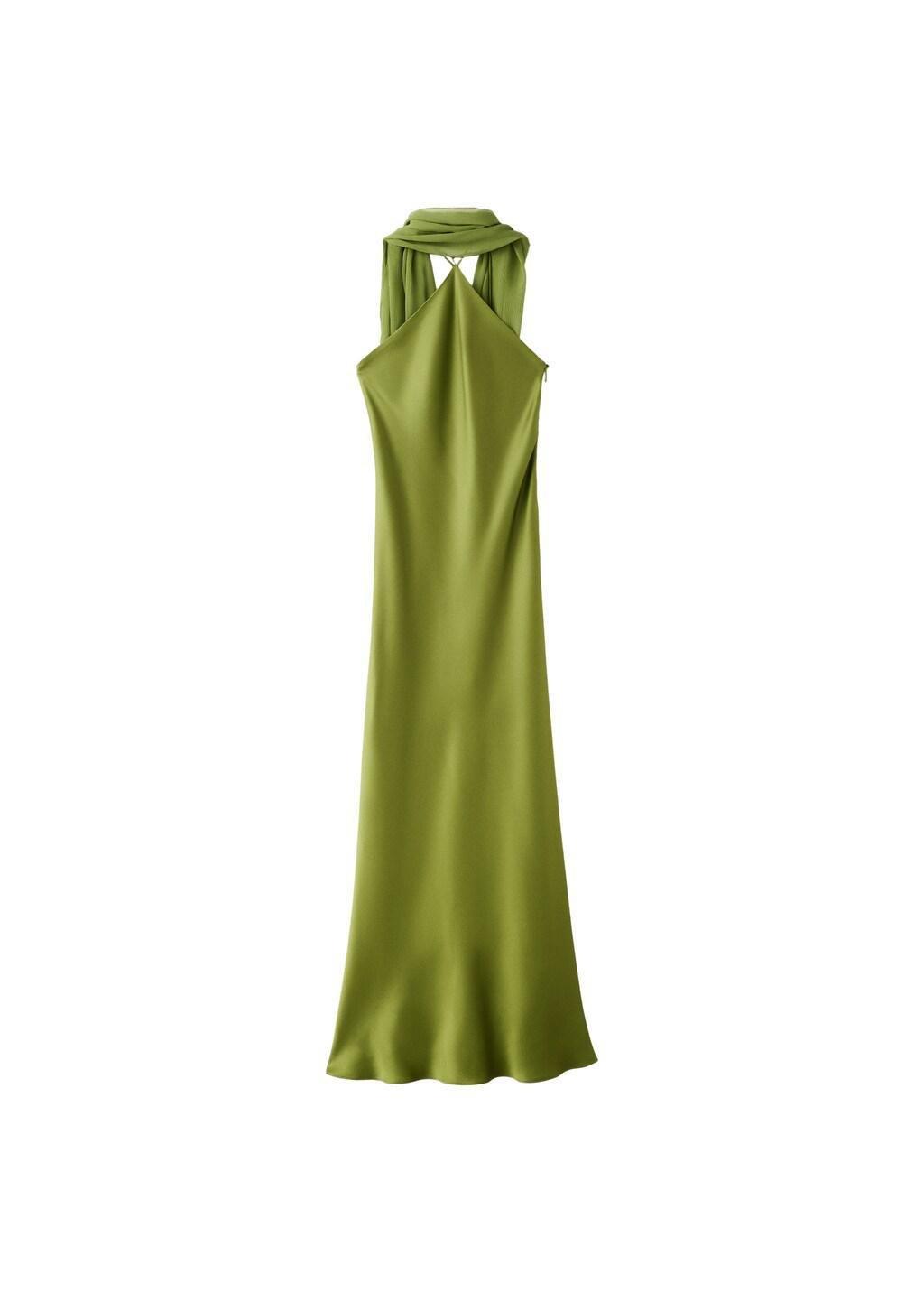 Green Satin Halter Neck Dress, Green, large image number 5