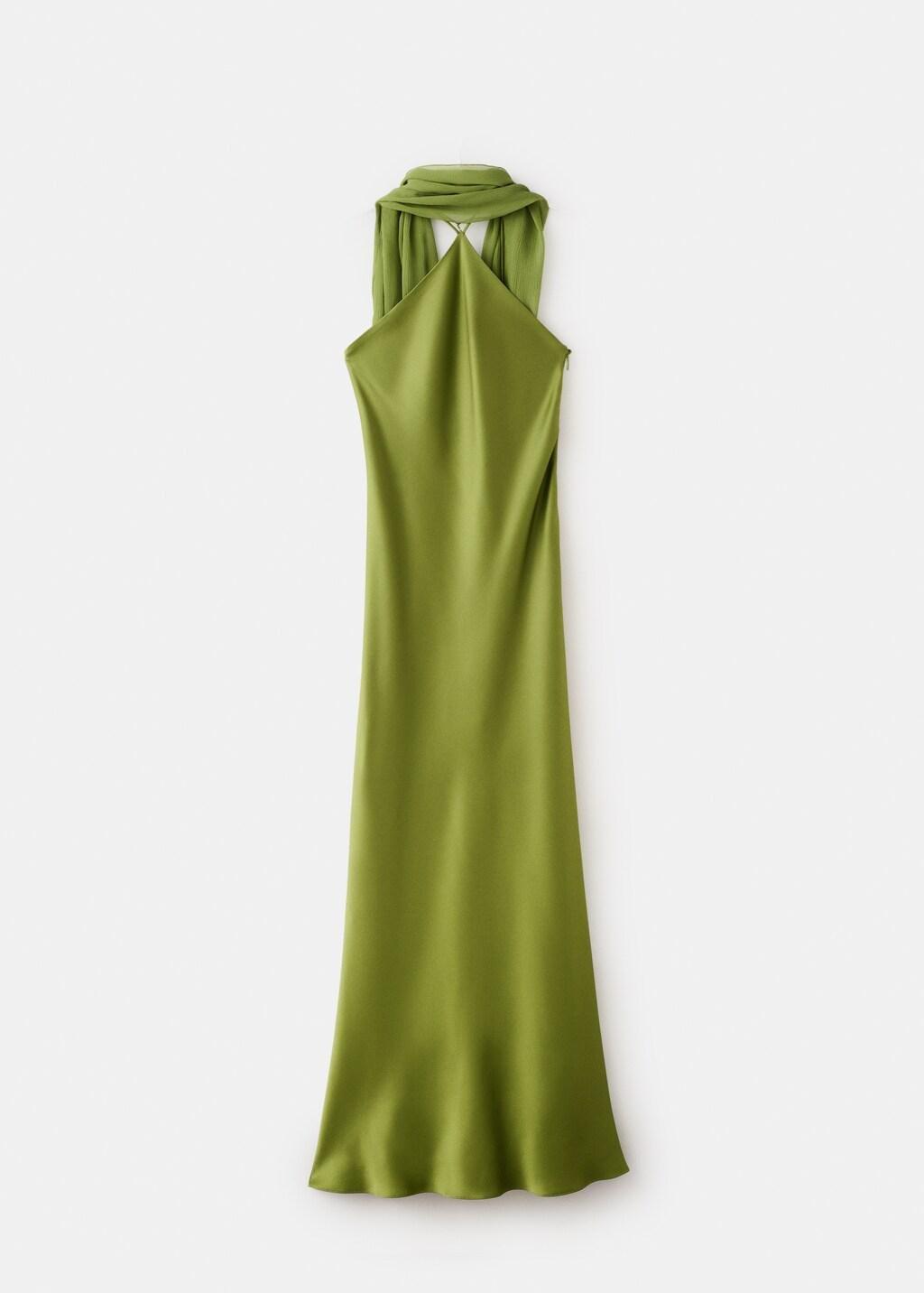 Green Satin Halter Neck Dress, Green, large image number 6