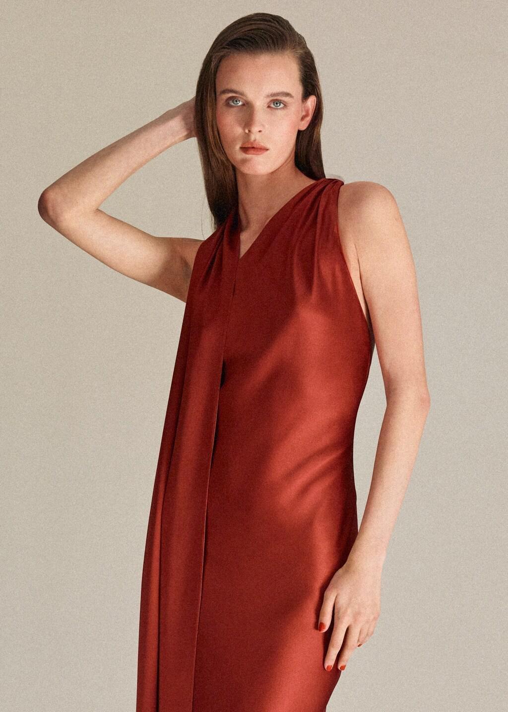 Orange Asymmetrical Bow-Neck Dress, Medium Orange, large image number 3