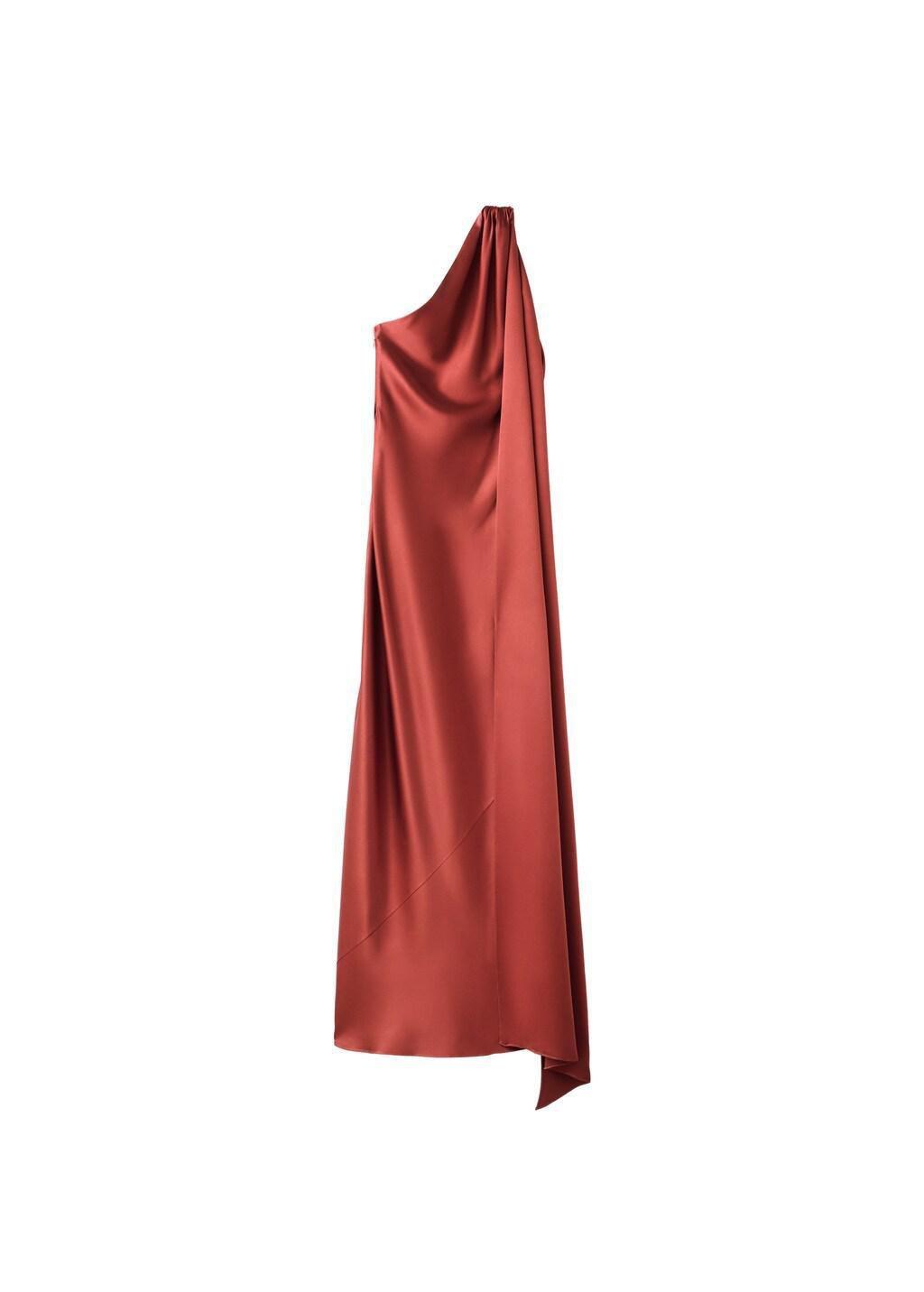 Orange Asymmetrical Bow-Neck Dress, Medium Orange, large image number 5