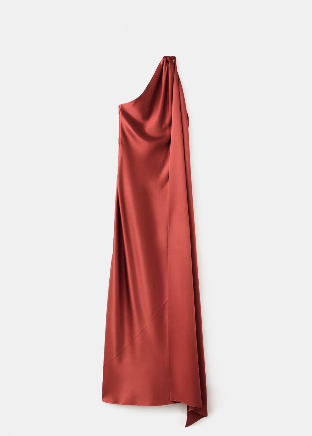 Orange Asymmetrical Bow-Neck Dress, Medium Orange, large image number 6