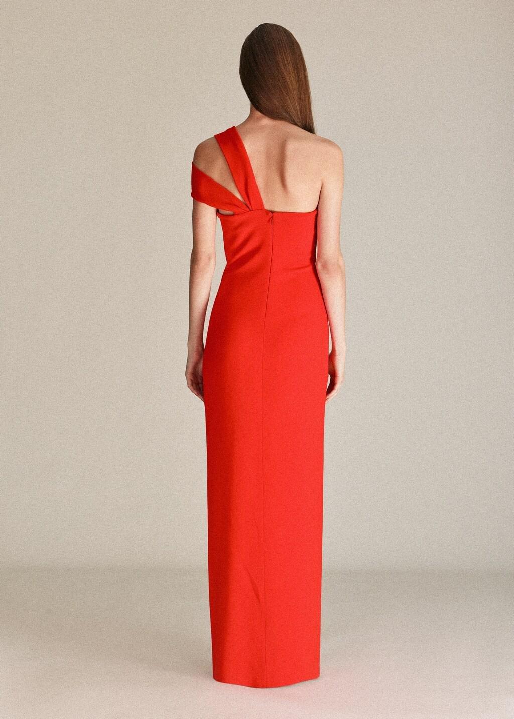 Red Long Dress With An Asymmetric Neckline, Red, medium