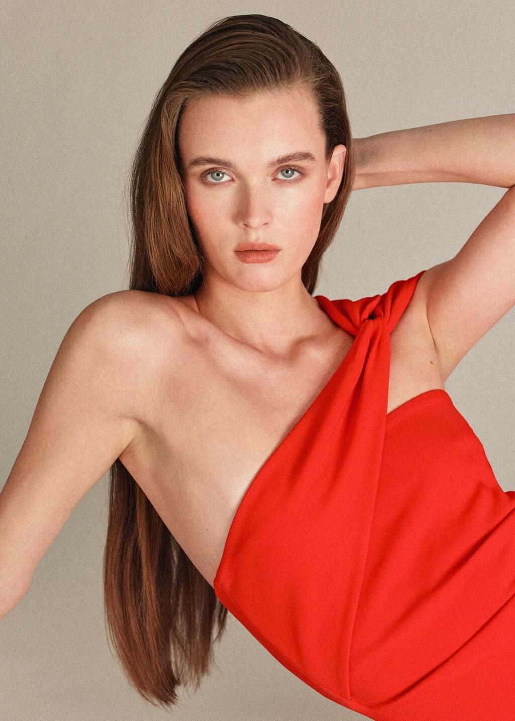 Red Long Dress With An Asymmetric Neckline, Red, large image number 3