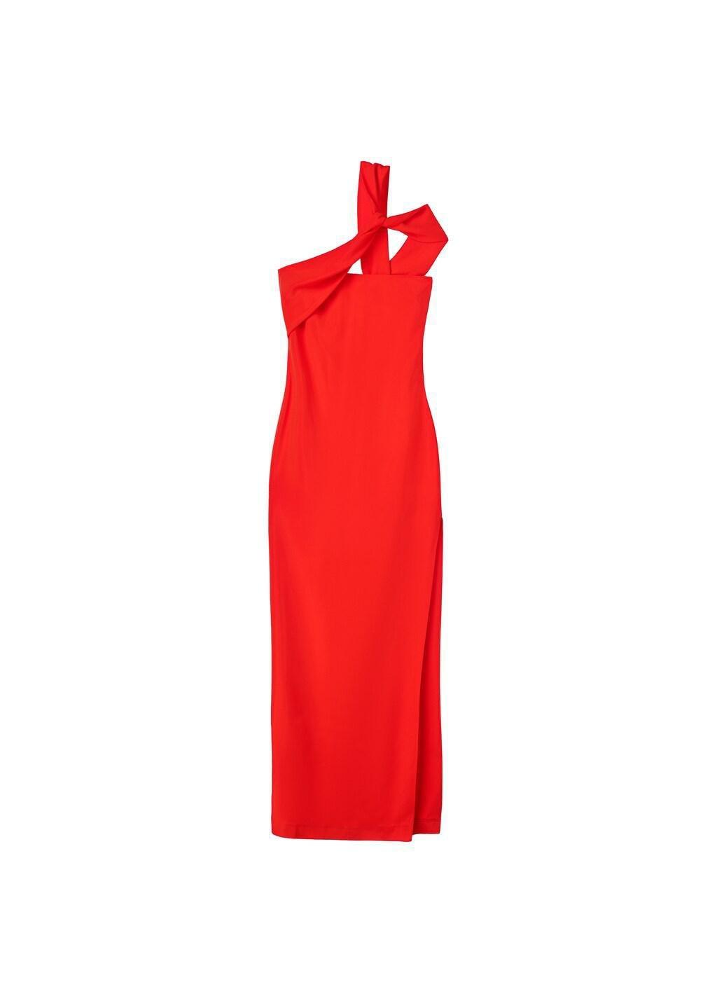 Red Long Dress With An Asymmetric Neckline, Red, large image number 5