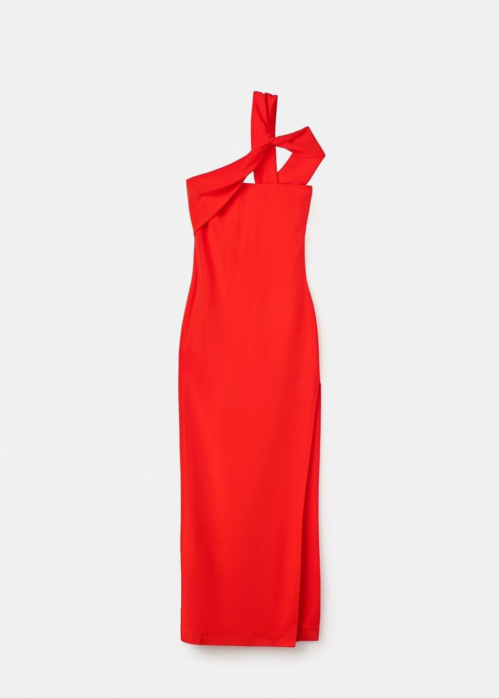 Red Long Dress With An Asymmetric Neckline, Red, large image number 6
