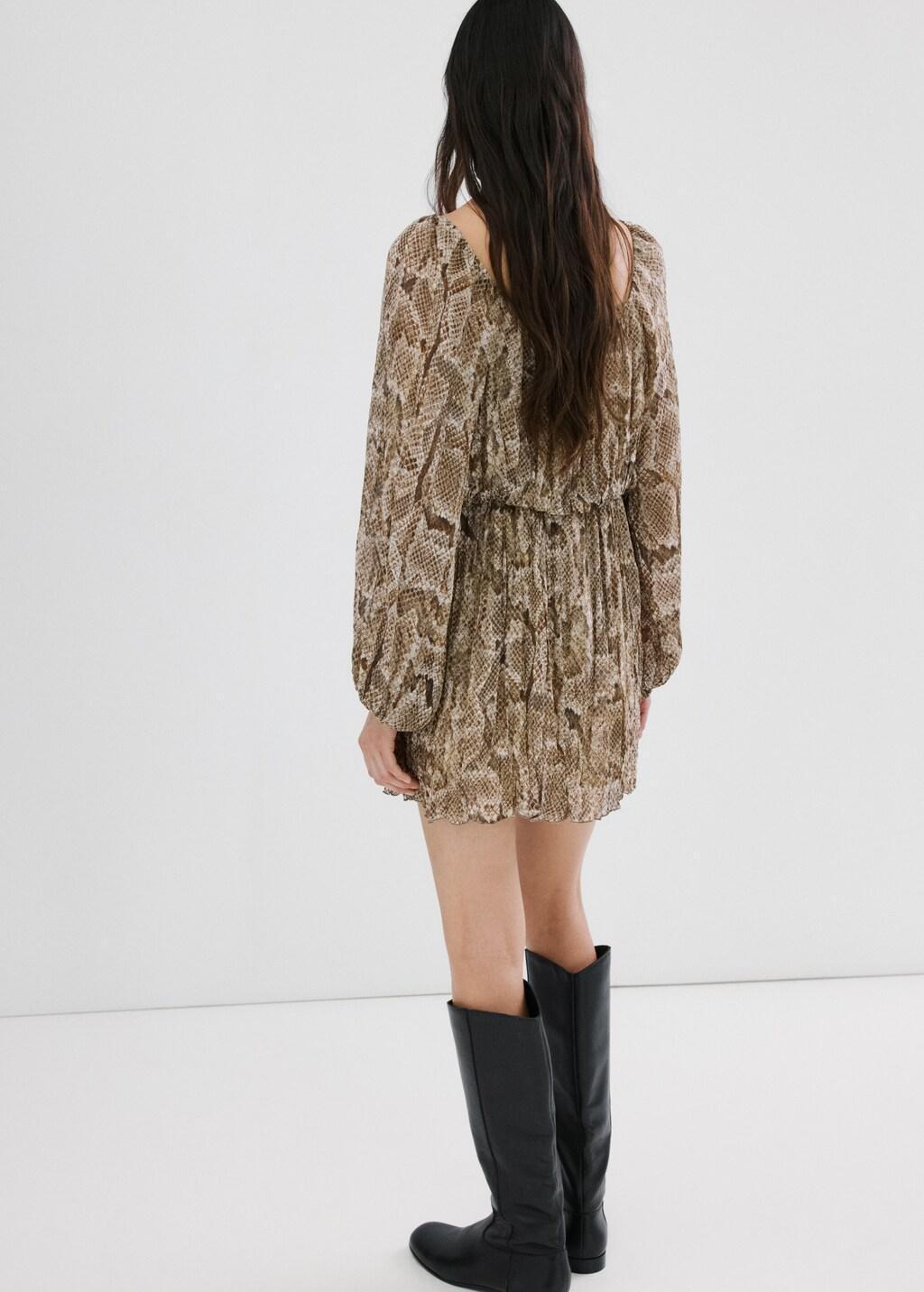 Khaki Flowy Animal Print Dress, Beige - Khaki, large image number 2