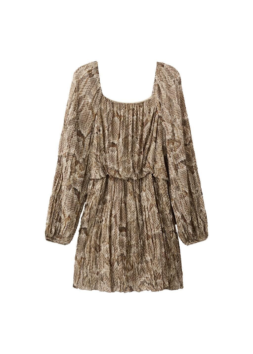 Khaki Flowy Animal Print Dress, Beige - Khaki, large image number 6