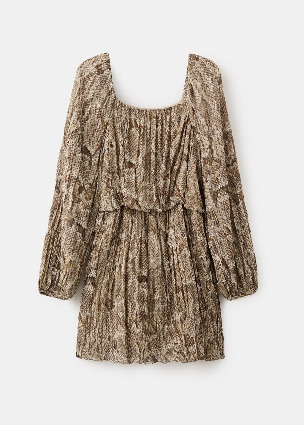 Khaki Flowy Animal Print Dress, Beige - Khaki, large image number 7