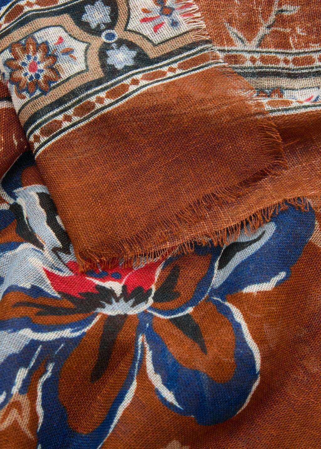 Orange Floral Print Scarf, Medium Orange, large image number 0