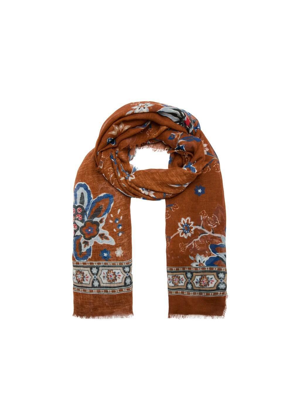 Orange Floral Print Scarf, Medium Orange, large image number 1