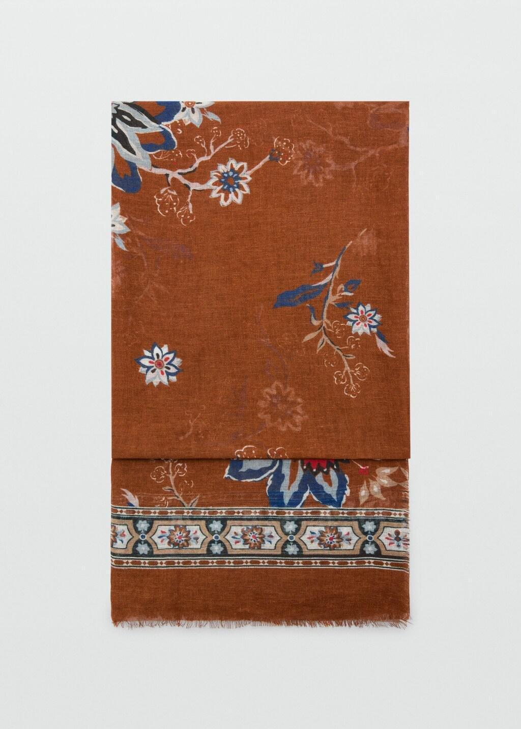 Orange Floral Print Scarf, Medium Orange, large image number 2
