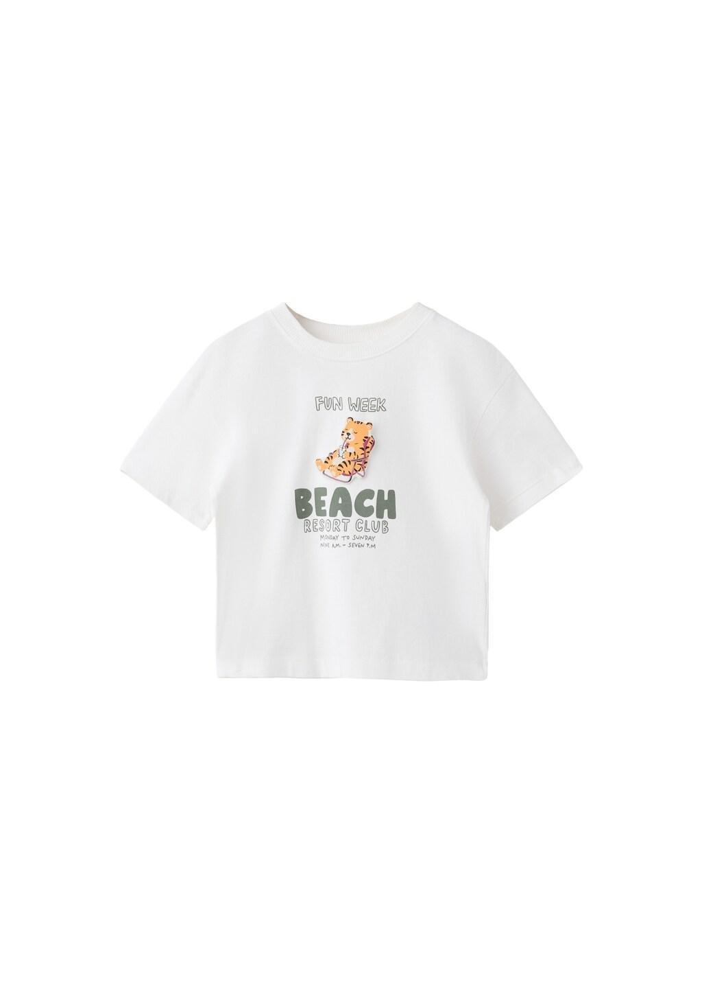 White Printed Cotton-Blend T-Shirt, Baby Boy, White, large image number 3