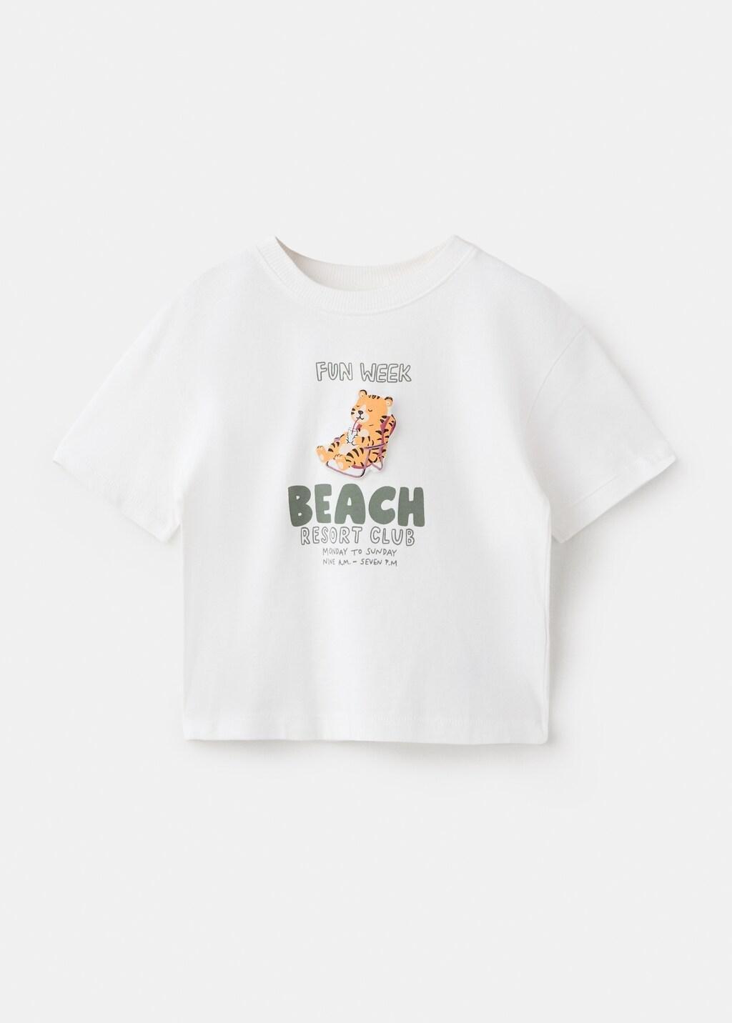 White Printed Cotton-Blend T-Shirt, Baby Boy, White, large image number 4