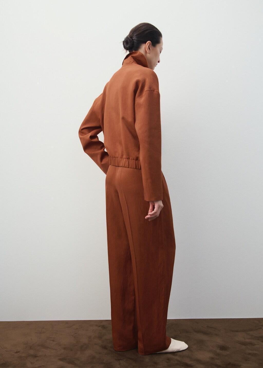 Brown Linen-Blend Pleated Trousers, Rust - Copper, medium