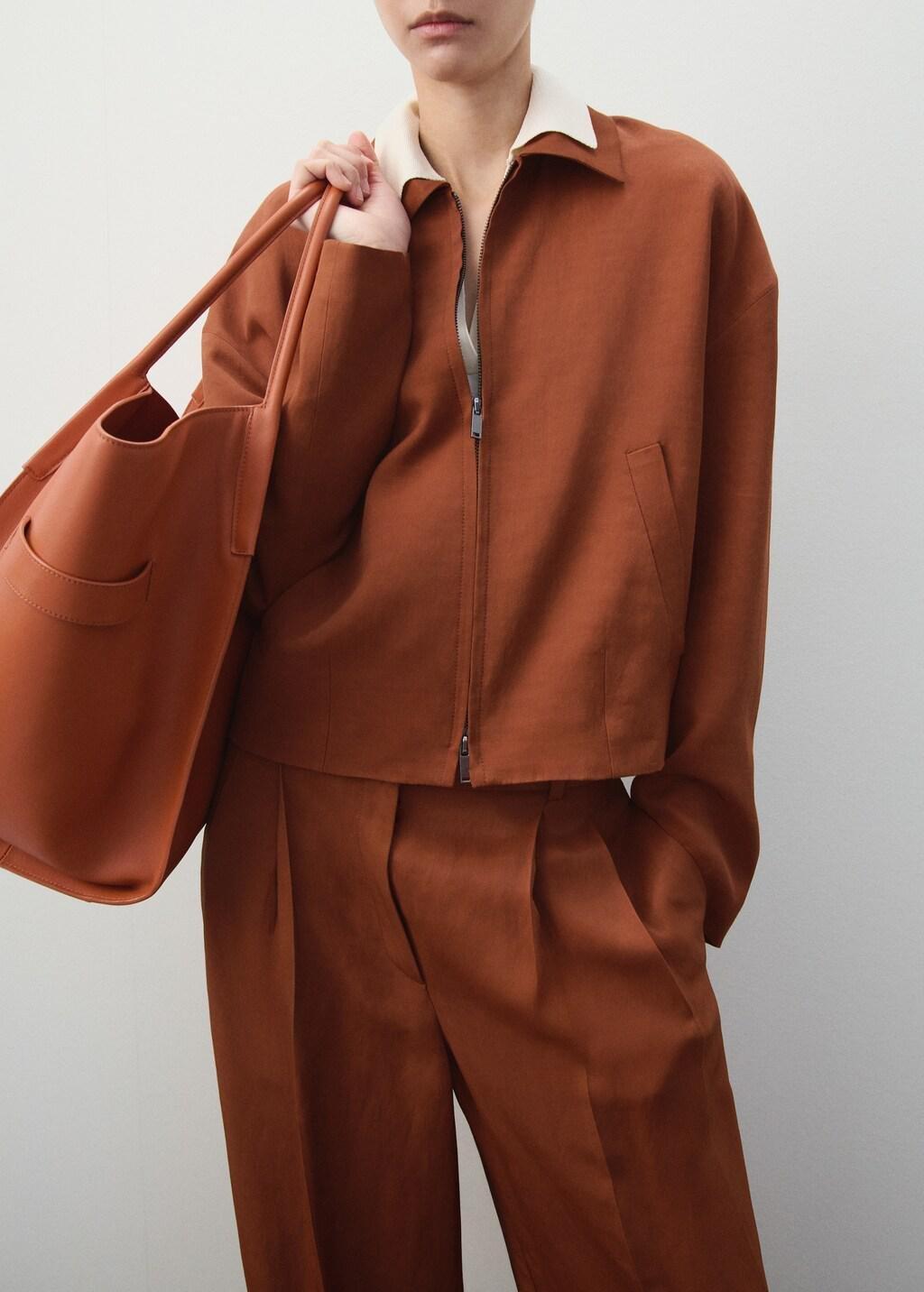 Brown Linen-Blend Pleated Trousers, Rust - Copper, large image number 3