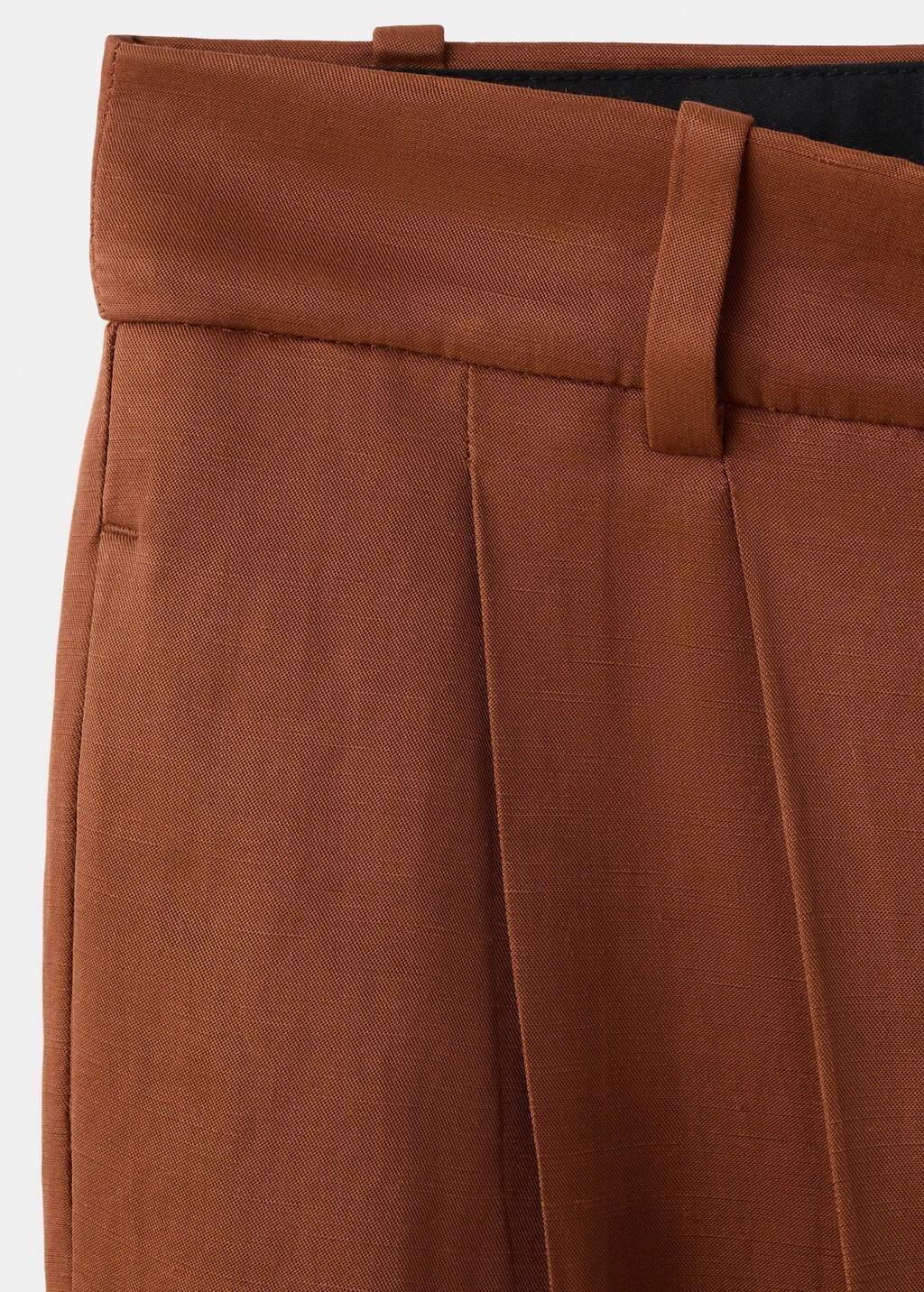 Brown Linen-Blend Pleated Trousers, Rust - Copper, large image number 4