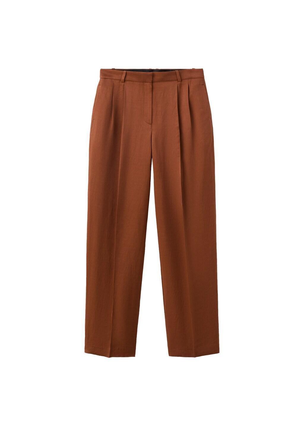 Brown Linen-Blend Pleated Trousers, Rust - Copper, large image number 5