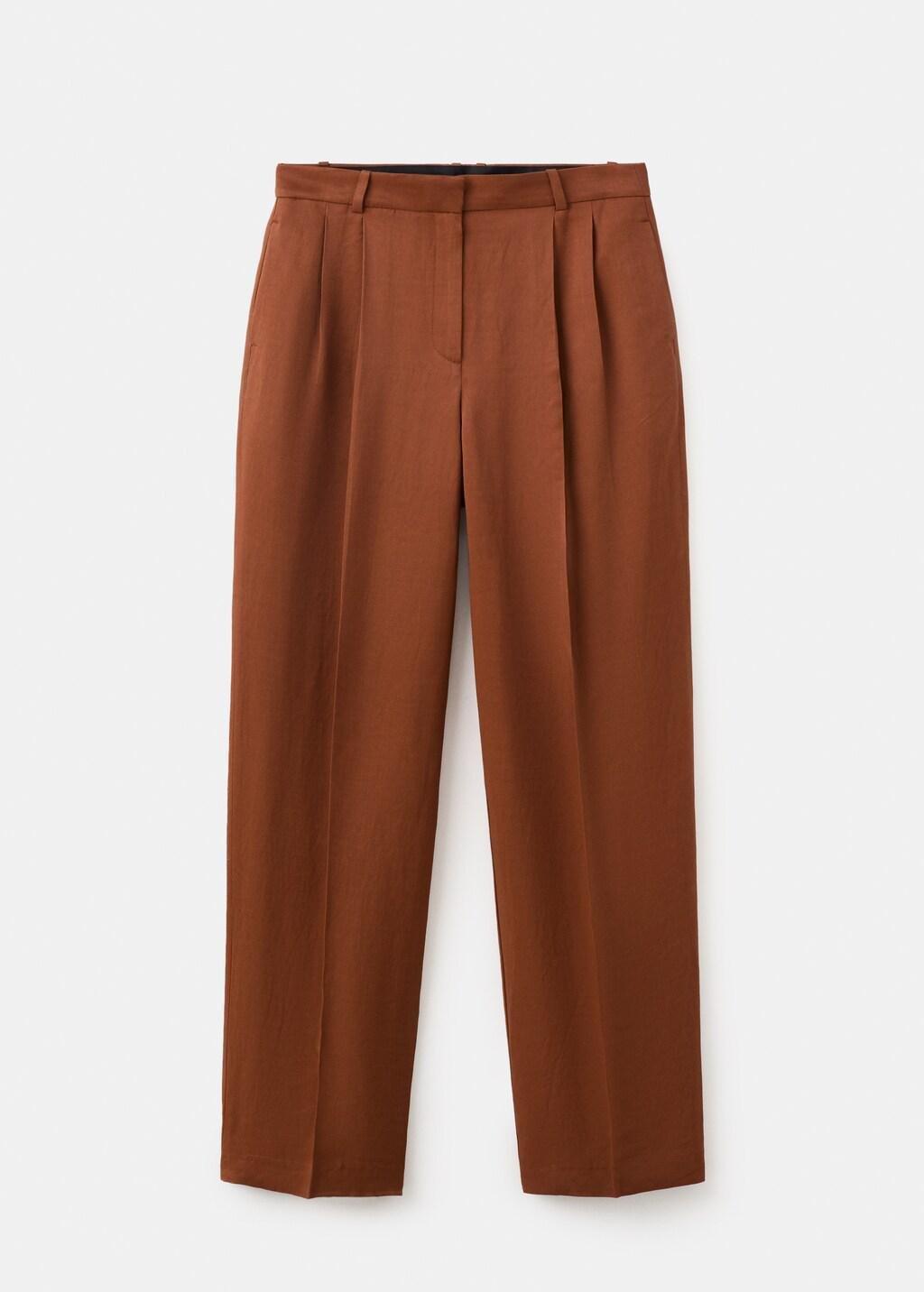 Brown Linen-Blend Pleated Trousers, Rust - Copper, large image number 6