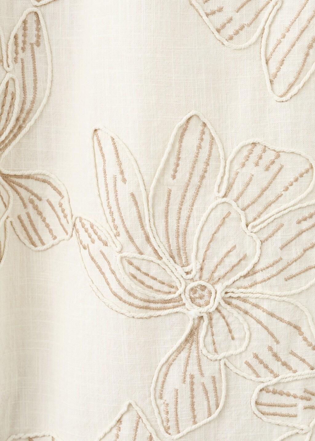 Beige Embroidered Floral Cotton Trousers, Kids Girl, Light Beige, large image number 3