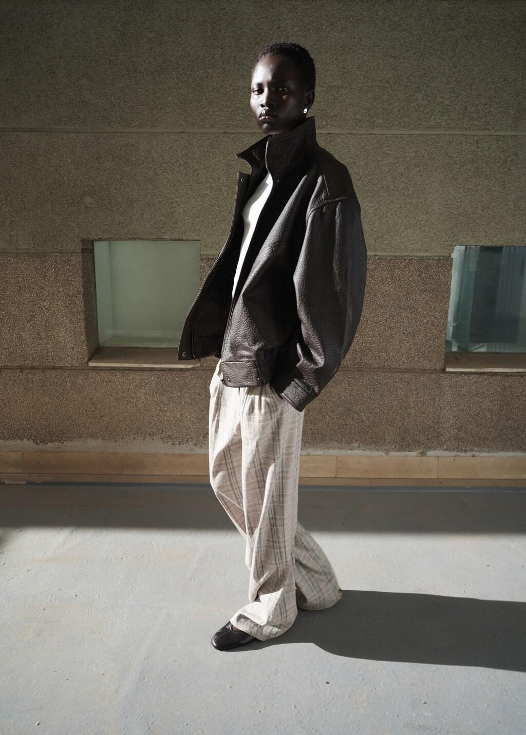 Grey Check Pleated Trousers, 0201_06, large image number 0