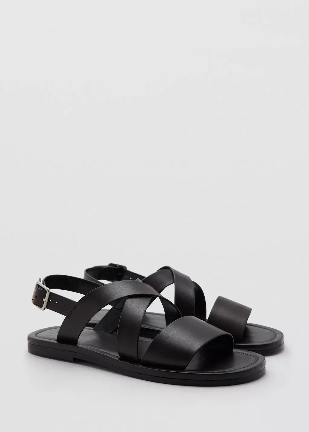 Brown Cross-Strap Leather Sandals, Brown, medium