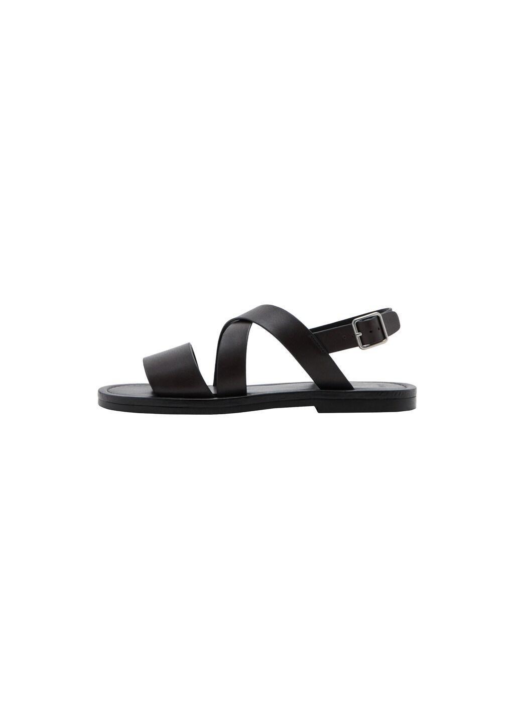 Brown Cross-Strap Leather Sandals, Brown, medium