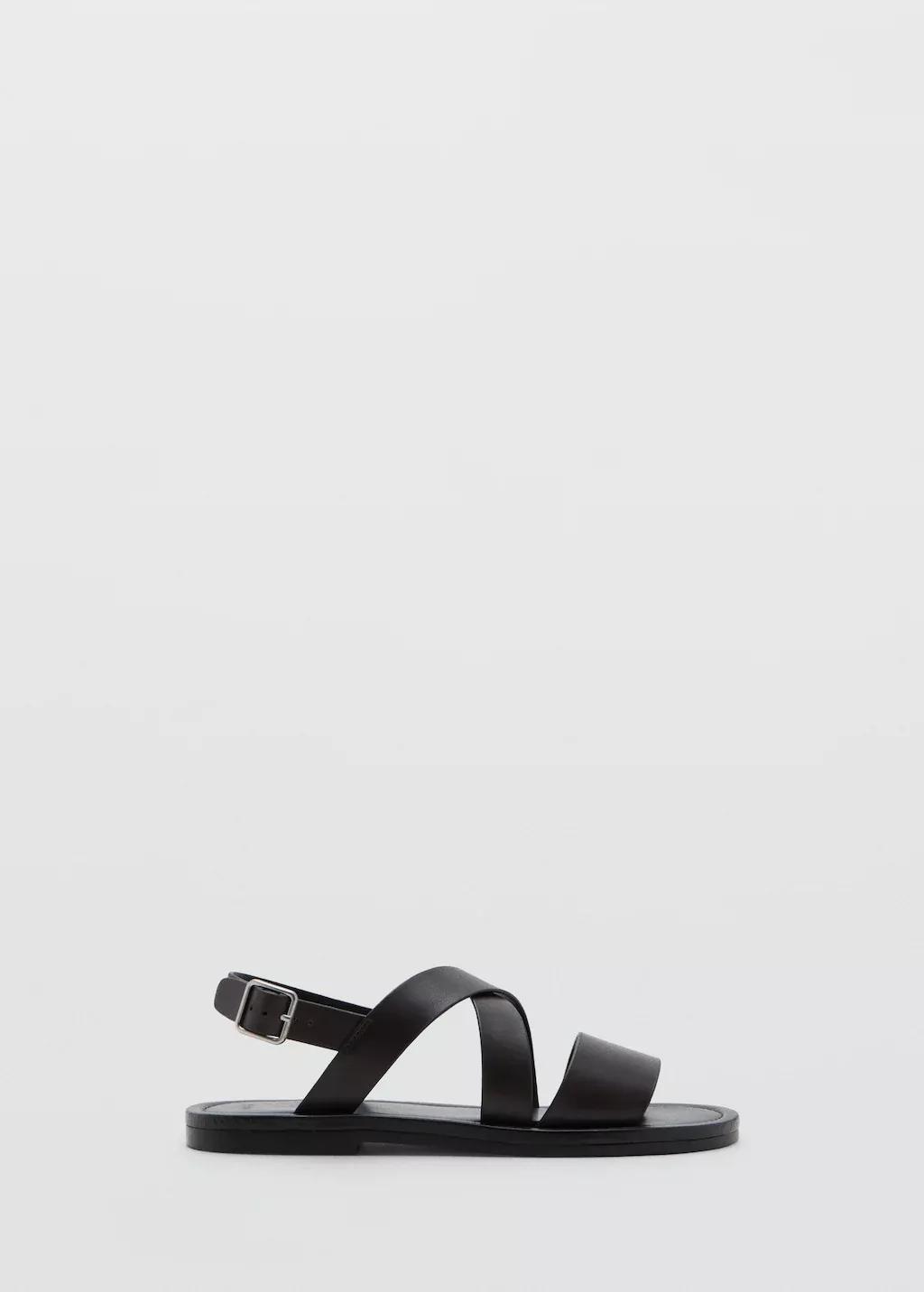 Brown Cross-Strap Leather Sandals, Brown, large image number 3
