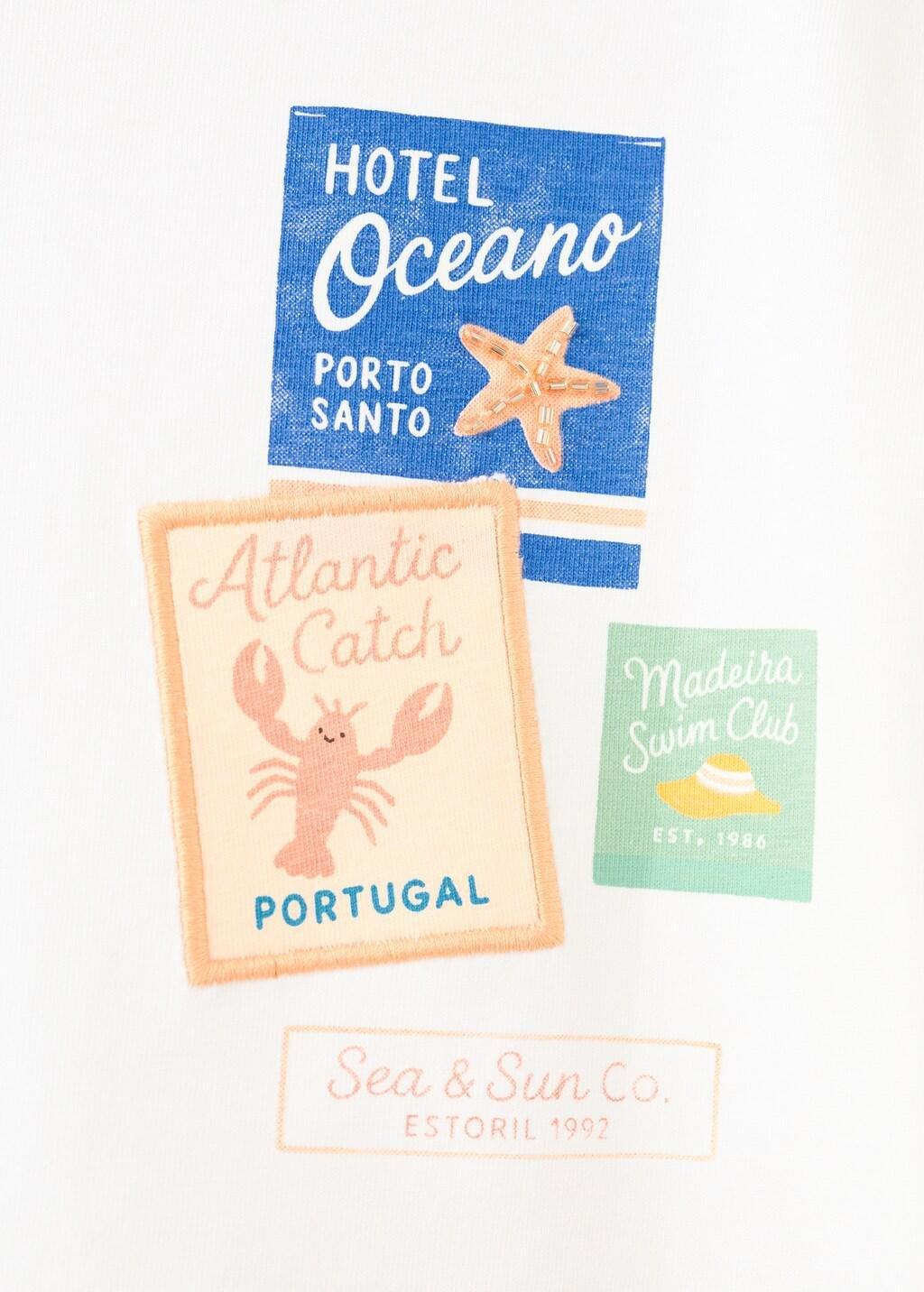 White Printed T-Shirt With Tie Details, Kids Girl, Natural White, medium