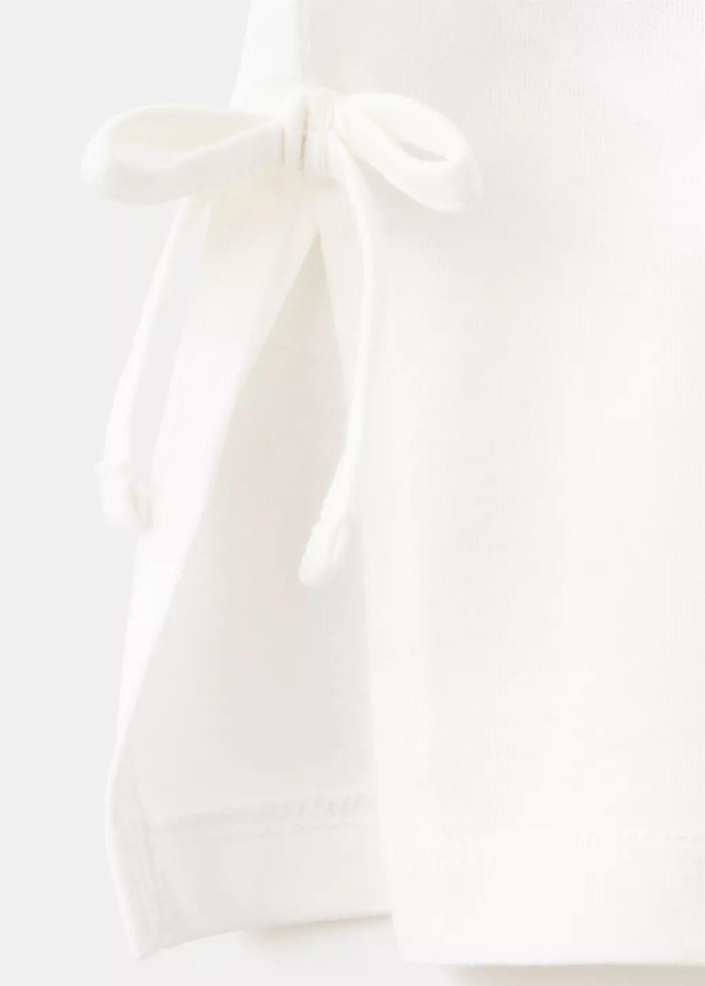 White Printed T-Shirt With Tie Details, Kids Girl, Natural White, large image number 2