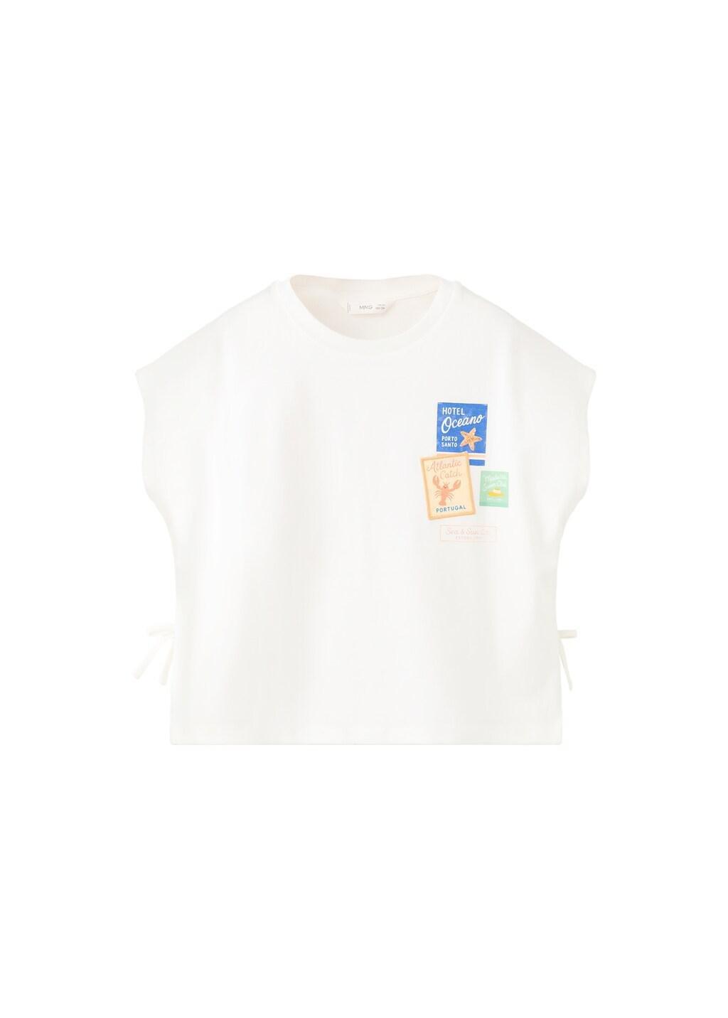 White Printed T-Shirt With Tie Details, Kids Girl, Natural White, large image number 3