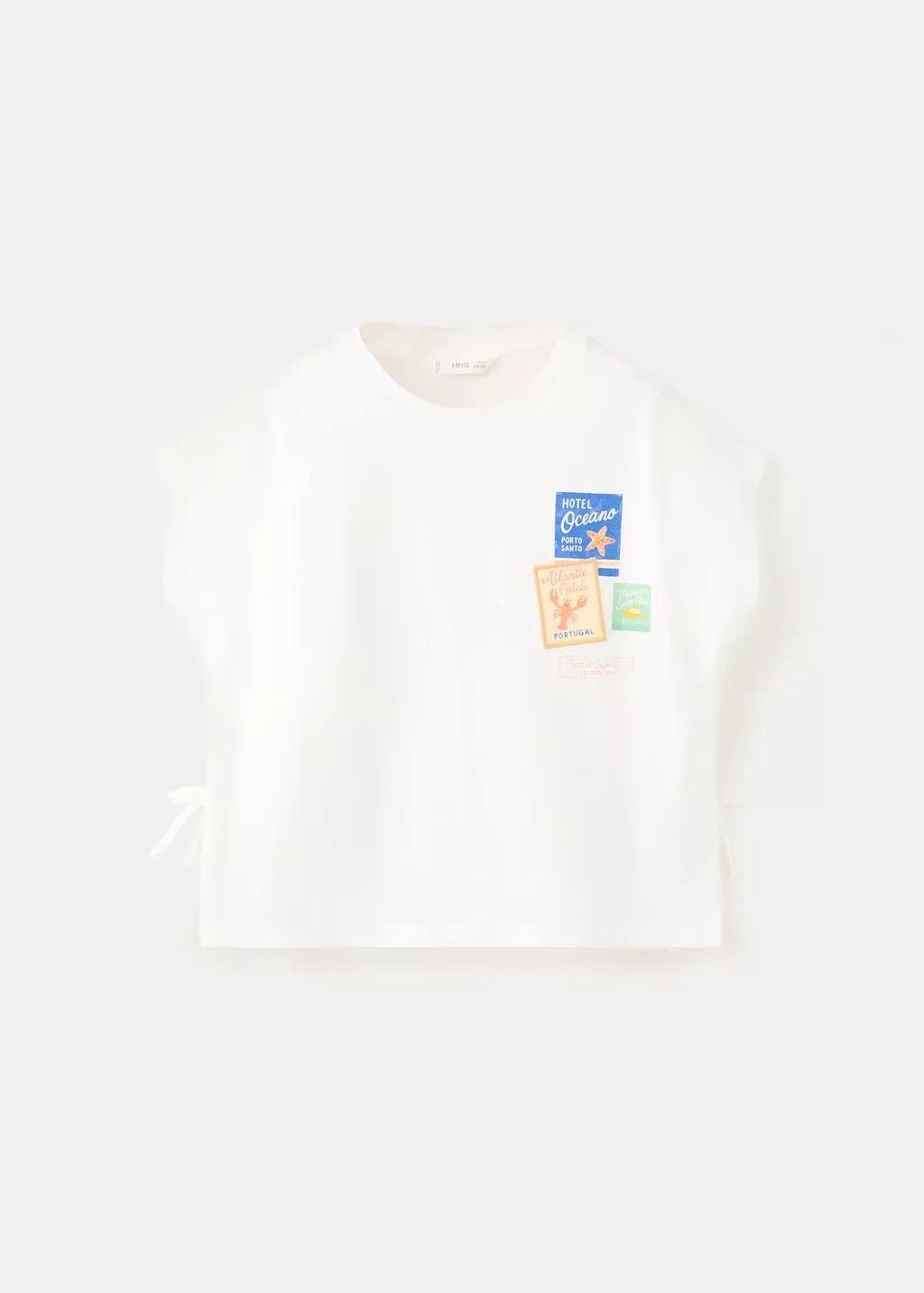 White Printed T-Shirt With Tie Details, Kids Girl, Natural White, large image number 4