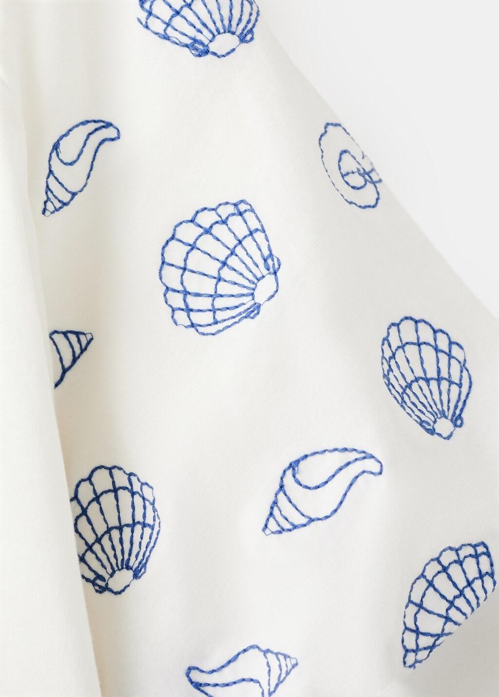 White Cotton T-Shirt With Embroidered Sleeves, Kids Girl, Natural White, large image number 0