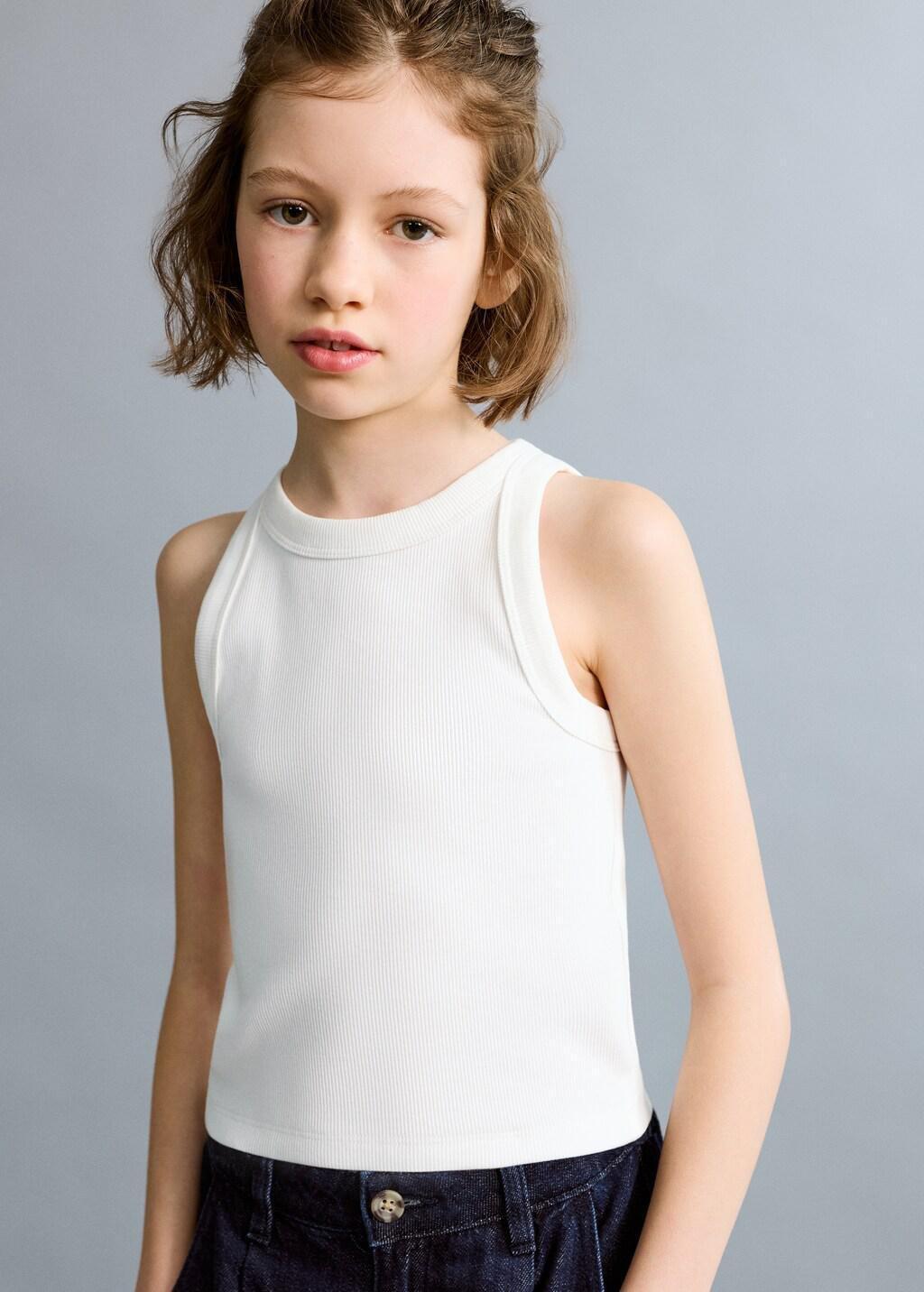White Ribbed Cotton-Blend Top, Kids Girl, Natural White, large image number 3
