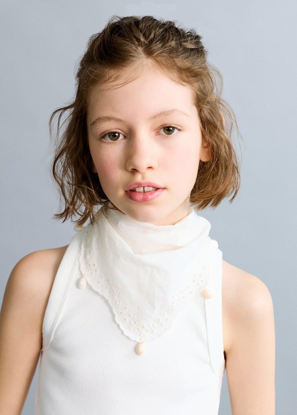 White Ribbed Cotton-Blend Top, Kids Girl, Natural White, large image number 4