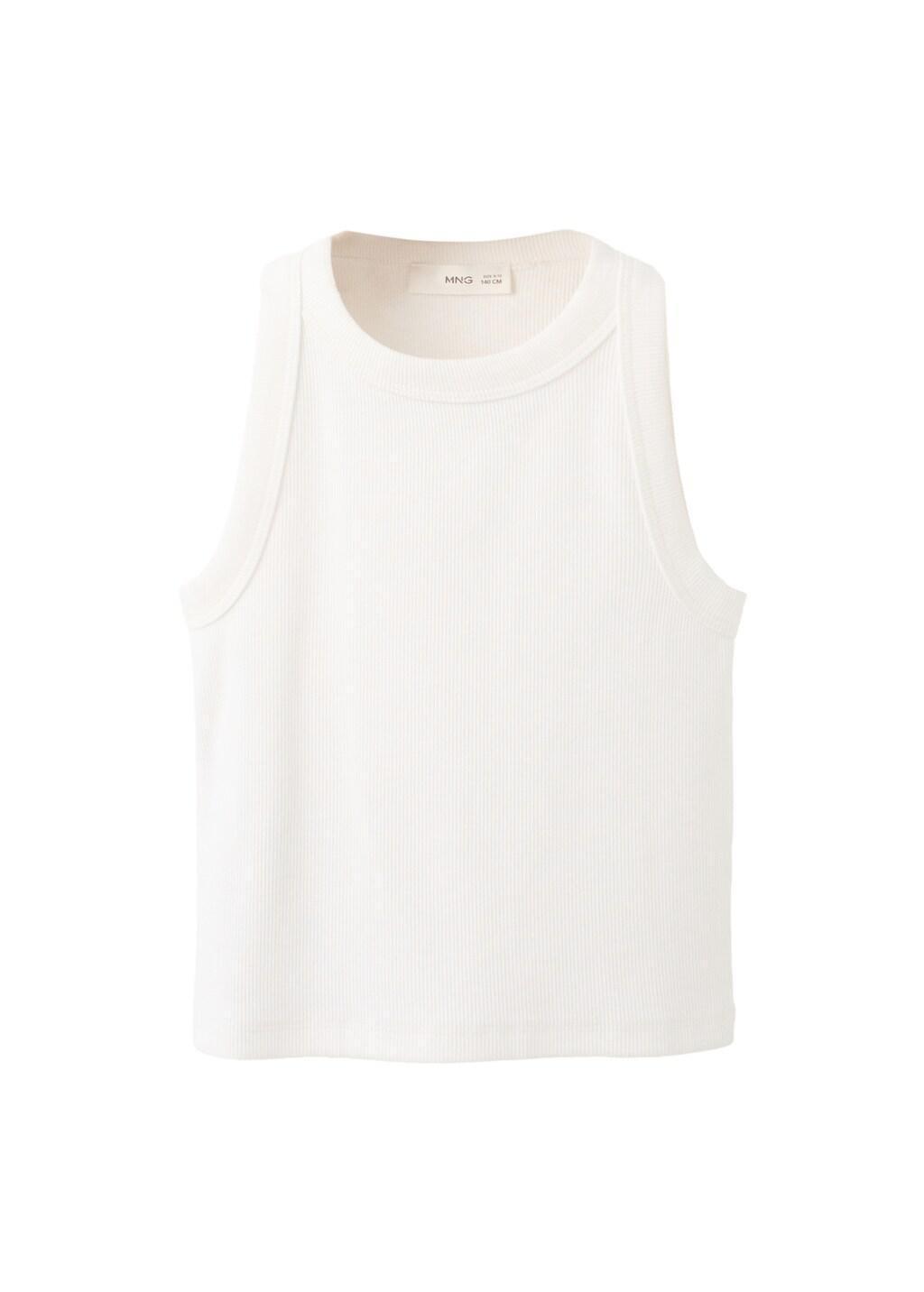 White Ribbed Cotton-Blend Top, Kids Girl, Natural White, large image number 6