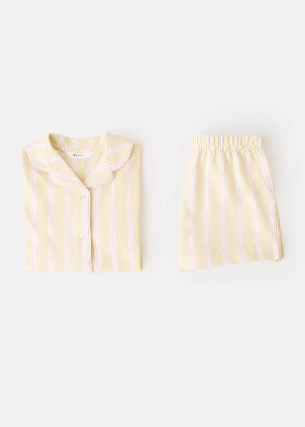 Yellow Striped Short Pyjamas, Kids Girls, Yellow, large image number 0